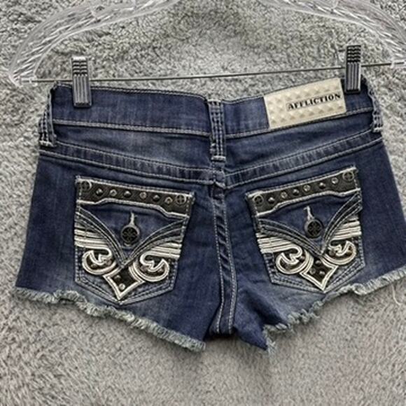 Affliction Vikki Size 26 Cutoff Shorts Rhinestones Embellished Pockets Cowgirl - Picture 6 of 10